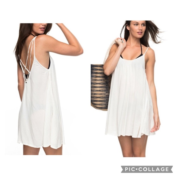 Roxy White Gauzy Strappy Open Back Beach Swim Cover-Up Sheer Dress S/M - Picture 1 of 9